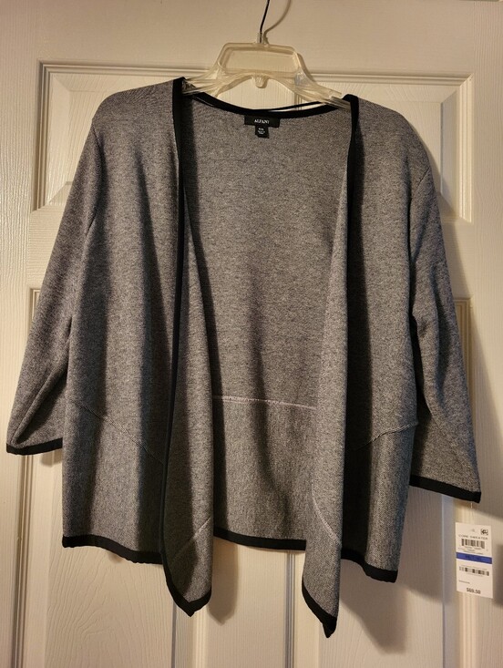 Alfani Sweaters - Alfani Black Tweed Open-Front Cardigan with Black Trim NWT PXL